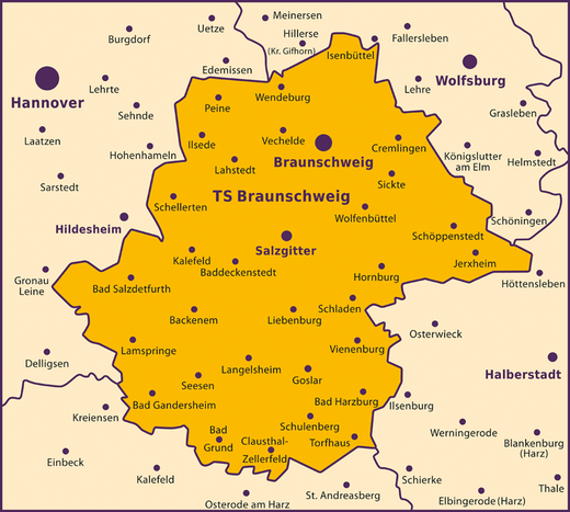 Das Einzugsgebiet der TelefonSeelsorge Braunschweig